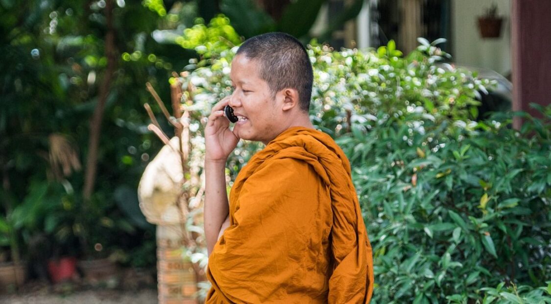 Thailand Monk on Telephone