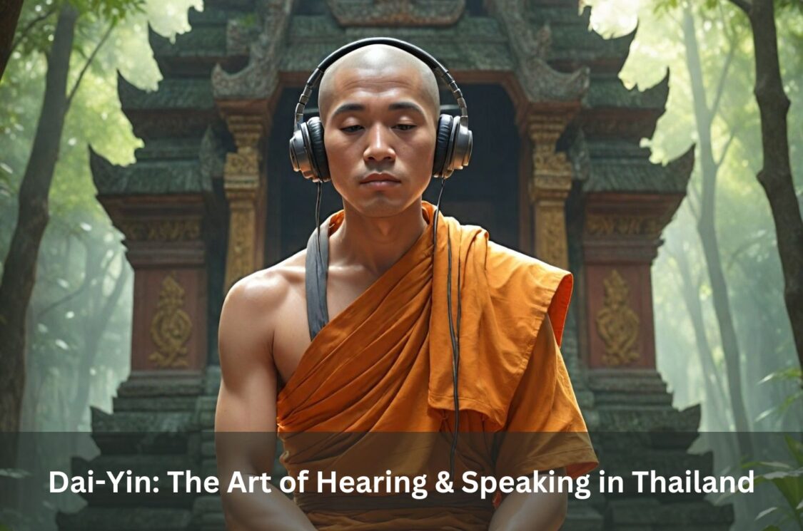Thai Buddhist Monk with Headphones