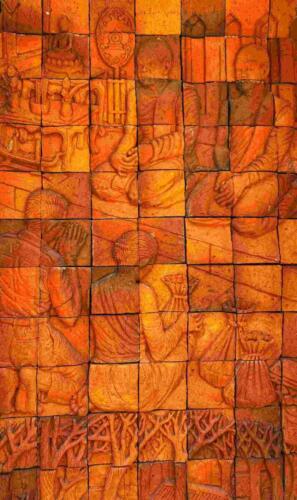 Bas Relief Tile Mural at Thai Buddhist Temple