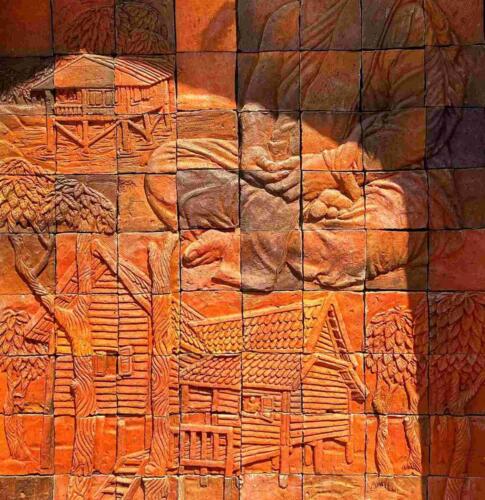 Bas Relief Tile Mural at Thai Buddhist Temple