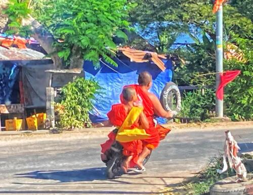 Laos Monks on Motorbike