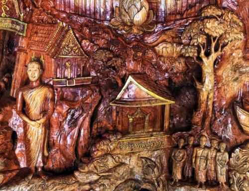 Wat Tham Pha Daen Teak Carvings